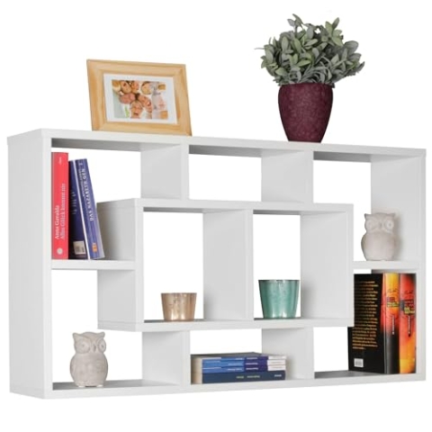 Wohnling Wandregal Paola weiß 85 x 47,5 x 16 cm MDF-Holz Hängeregal modern, Design Wandboard freischwebend, Holzregal offen zum Hängen