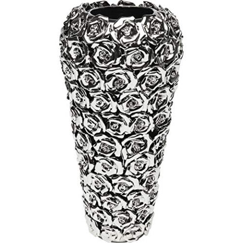 Kare Design Vase Rose Multi Silber, Steingut, Vase Groß, Vintage, Dekorationsvase, Tischvase, Blumenvase fürs Wohnzimmer, Accessoire, 37x18x18 cm (H/B/T)