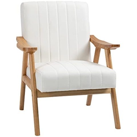 HOMCOM Sessel Wohnzimmer Loungesessel Armlehnstuhl Relaxsessel mit Gummiholzbeine, Polstersessel mit Samtoptik, Lesesessel für Schlafzimmer Arbeitszimmer Creme