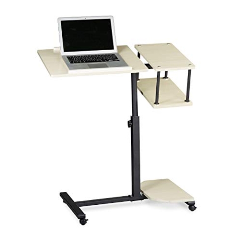 Relaxdays Laptoptisch höhenverstellbar XL HBT: 100 x 77 x 40 cm Großer Notebook Tisch als Sofatisch und Beistelltisch mit 4 bremsbaren Rollen für Tablet mit Mouse Ablage und Antirutsch-Leiste, creme