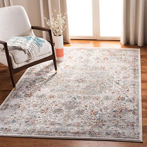 SAFAVIEH Traditionell Teppich für Wohnzimmer, Esszimmer, Schlafzimmer - Oregon Collection, Kurzer Flor, Grau und Elfenbein, 122 X 183 cm