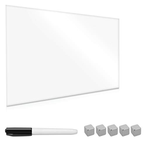 Navaris Magnettafel Magnetboard aus Glas - 60x40 cm Tafel magnetisch zum Beschriften - Magnetwand in Reinweiß - inkl. Magnete Stift Halterung