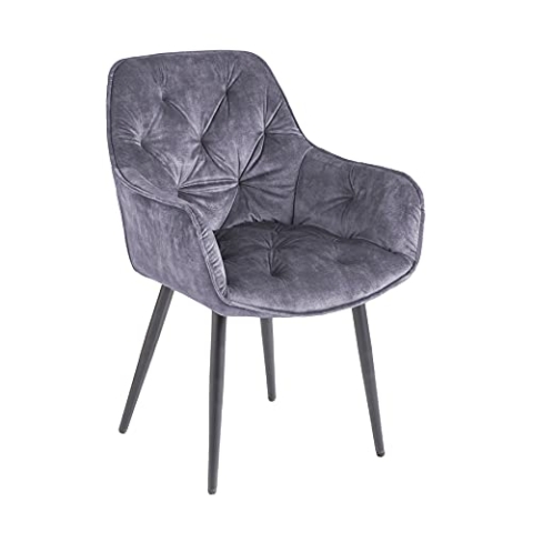 Riess Ambiente Design Stuhl Milano grau Samt mit Chesterfield Steppung Armlehnenstuhl Esszimmerstuhl Polsterstuhl