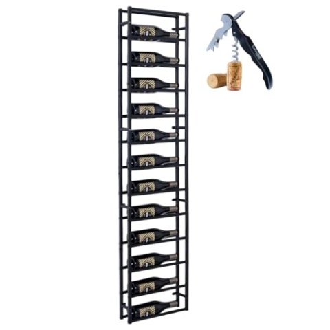 Lendo Online Weinregal zur Wandmontage - 6/12/24 Flaschen - Weinhalter - Wandregal - Flaschenregal - Hängendes Weinflaschenregale - Metall - Schwarz (39x10x164cm (LxTxH))
