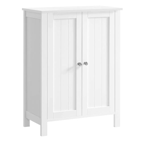 VASAGLE Badezimmerschrank, freistehender Badschrank, Aufbewahrungsschrank mit 2 Türen, mit 2 verstellbaren Regalebenen, weiß BCB60W