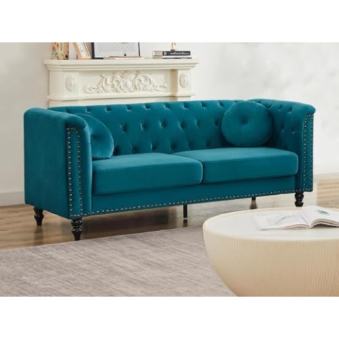 Vente-unique 3-Sitzer-Sofa aus Velours, Entenblau