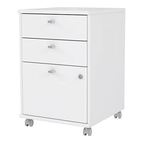 Forte NET106 Rollcontainer 40 50, Weißer Rollcontainer mit 2 Schubladen, 1 Tür, abschließbar, Rollcontainer Schreibtisch, Home Office, Holzwerkstoff, Weiß, 42,5 cm breit x 63,5 cm hoch x 45 cm tief