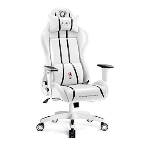 Diablo X-One 2.0 Gaming Stuhl Gamer Chair Bürostuhl Schreibtischstuhl Verstellbare Armlehnen Ergonomisches Design Nacken/-Lendenkissen Wippfunktion Weiß King (XL)