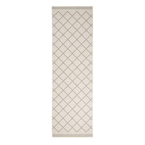 NORTHRUGS In- und Outdoor Teppich Corsica 80x350cm - Wendeteppich Wetterfest Modern Geometrisches Muster Läufer für Balkon Terrasse Garten Wintergarten Wohnzimmerteppich Wasserfest in Grün Creme
