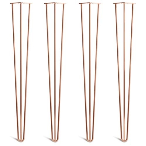 The Hairpin Leg Co. 4X Haarnadel-Tischbeine: Doppel-Schweiß Stahl, Schrauben, Anleitung, Schutzfüße. Klassischer 10mm 3 Stangen Stil. 86cm Kupfer