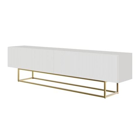 Selsey TV Schrank Board Sideboard Fernsehtisch Fernsehschrank 175 cm Goldene Beine Gefräste Front Weiß Veldio
