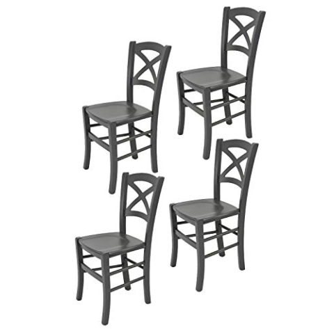 Tommychairs - 4er Set Stühle Cross für Küche und Esszimmer, robuste Struktur aus lackiertem Buchenholz im Farbton Dunkelgrau und Sitzfläche aus lackiertem Holz in der Farbe Dunkelgrau