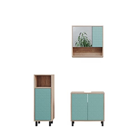 Vicco Badmöbel-Set Agasta, Badezimmerschrank-Set, Mintgrün/Sonoma, 3 Teile, mit Midischrank
