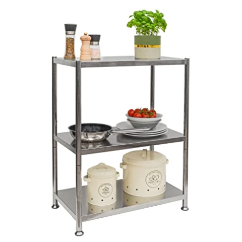 EYEPOWER shelfr 3 Ebenen Edelstahl Regal - 61x36x82 Schwerlastregal bis 60kg - Metallregal Lagerregal Küche