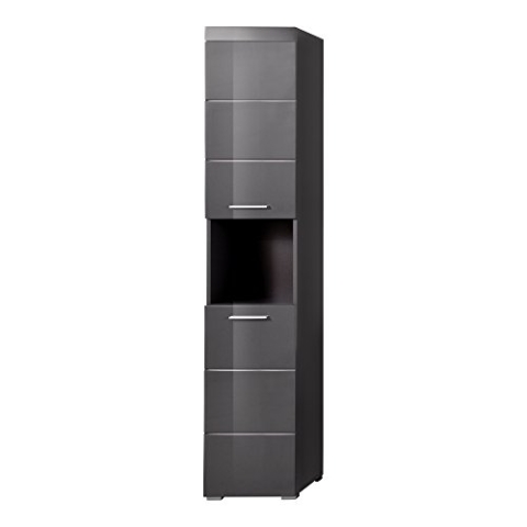 trendteam smart living - Amanda - Hochschrank - Grau Hochglanz - Badregal mit 2 höhenverstellbaren Einlegeböden - (BxHxT) 37 x 190 x 31 cm - Badmöbel mit 4 Fächern und Einer Ablage - Kratzfest