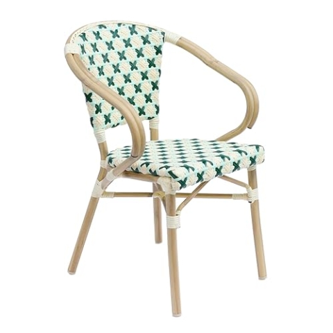 Oviala Terrassenstuhl Alu Polyrattan - Naturmodern, Stapelbar, Armlehne - Grün