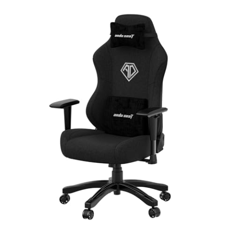 Anda Seat Phantom 3 Stoff Gaming Stuhl für Erwachsene – Ergonomisch PC Stuhl mit verstellbaren 2D Armlehnen, Kopfstütze & Lendenkissen, Bequemer Design, Belastbarkeit bis 90 kg, Schwarz