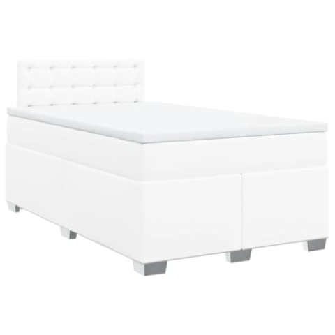 vidaXL Boxspringbett, Doppelbett mit LED Matratze Matratzenauflage, Bettgestell mit Lattenrost Kopfteil, Polsterbett Bett für Schlafzimmer, Weiß 120x200cm Kunstleder