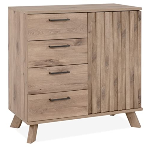 DEINE TANTE EMMA 003449 Kommode Wellington 01A Schubladen Schweden Eiche 3D Reliefoptik Push-to-Open ca. 84 x 85 x 40 cm