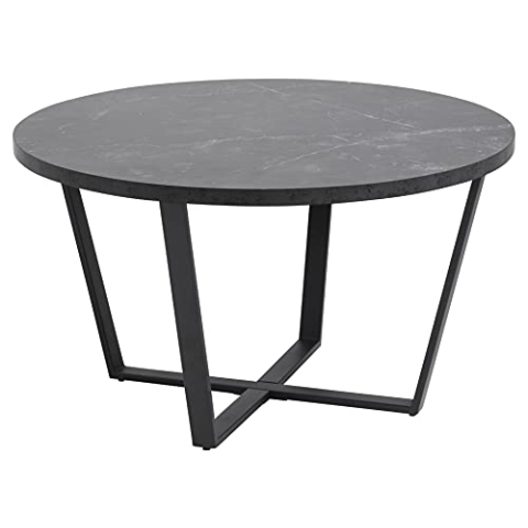 AC Design Furniture Albert runder Couchtisch, Wohnzimmertisch rund, Couchtisch für Wohnzimmer, einfach zu montieren, Tisch mit schwarzer Marmor Optik und Metallgestell, Ø: 77 x H: 44 cm, 1 Stk.