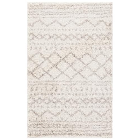 SAFAVIEH Zottelig Teppich für Wohnzimmer, Esszimmer, Schlafzimmer - Arizona Shag Collection, Kurzer Flor, Elfenbein und Beige, 91 X 152 cm