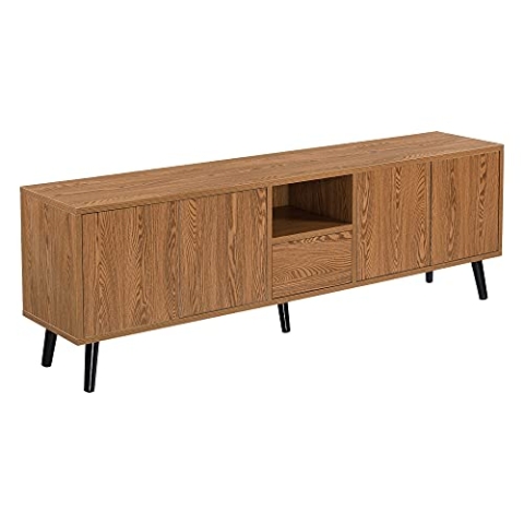[en.casa] Fernsehtisch Hedemora 140x30x45,5 cm TV Lowboard mit Ablage und 5 Schranktüren Unterschrank max. 20 kg Dunkler Holzton