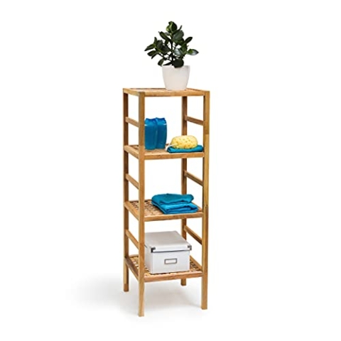Relaxdays Badregal Holz verschiedene Größen 3-5 Ablagen Standregal aus Walnuss geölt Holzregal für natürlichen skandinavischen Stil 3,4 & 5 stöckig aus Massivholz für Bad, Küche, Flur, Sauna, braun