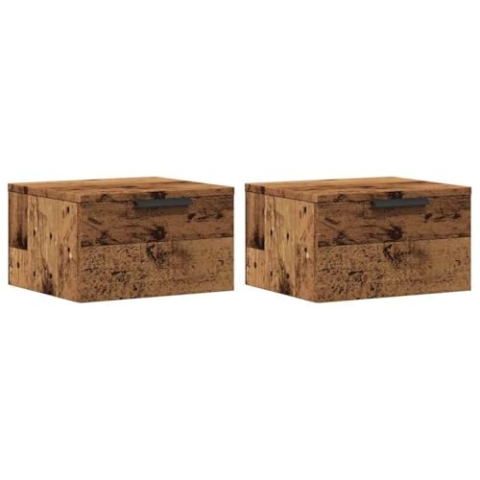 vidaXL Wand-Nachttische 2 STK. Altholz-Optik 34x30x20 cm, schwebender Nachttisch, Nachttisch, Nachtschrank, Wand-Nachtschrank, Wandschrank