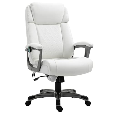 Vinsetto Massage-Bürostuhl 6-Punkt-Massage-Drehstuhl ergonomischer Stuhl Einstellbare aus Kunstleder mit gewölbter Kopfstütze und Armlehne Weiß 70 x 76,5 x 114-124 cm