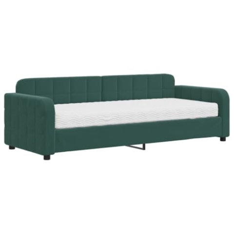 vidaXL Tagesbett, Schlafsofa mit Matratze, Bettsofa Gästebett mit Lattenrost, Sofa Bett für Schlafzimmer Wohnzimmer, Dunkelgrün 80x200 cm Samt