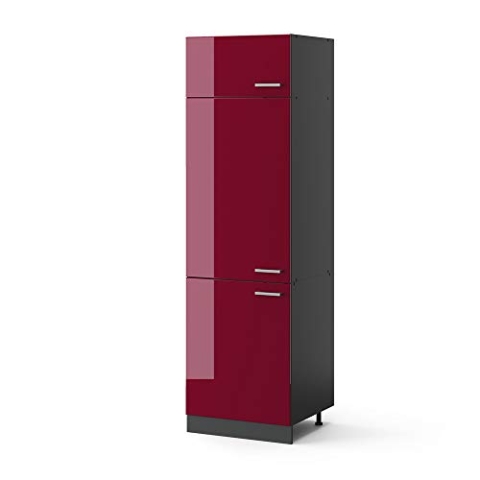 Vicco Kühlumbauschrank R-Line, Hochschrank für die Küche, Bordeaux Hochglanz/Anthrazit, 60 cm