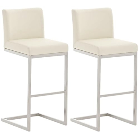 CLP 2er Set Barhocker Paros I Freischwinger Barstuhl I Kunstleder-Bezug I Edelstahl-Gestell, Farbe:Creme