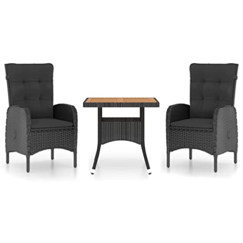vidaXL Akazienholz Gartenmöbel 3-TLG. Sitzgruppe Gartengarnitur Gartenset Sitzgarnitur Esstisch Gartentisch Gartensessel Sessel Poly Rattan Schwarz