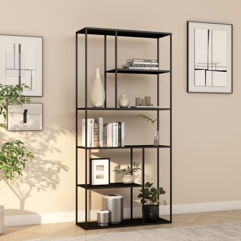 [en.casa] Standregal Vehmaa Bücherregal mit 7 offenen Fächern 90 x 30 x 188 cm Metallregal für Wohnzimmer Schlafzimmer Schwarz Regal stehend