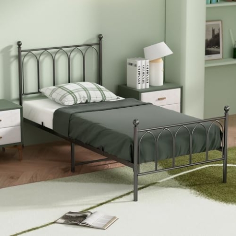 OKYION okwish Bettgestell 90x190cm mit Lattenrost Metallbett Doppelbett Schlafzimmerbett Einzelbettfür Schlafzimmer Gästezimmer Weiß