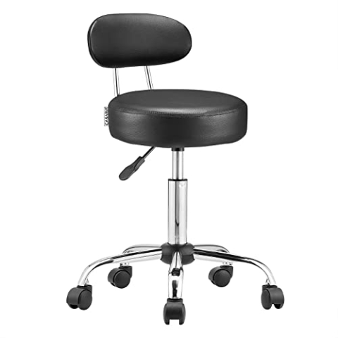 Casaria® Rollhocker mit Lehne Höhenverstellbar 10cm Polsterung 360°C Drehbar 46-60cm Sitzhöhe Küche Bürohocker Drehhocker Arbeitshocker Hocker Schwarz