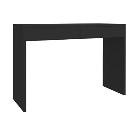 MATKAM Schreibtisch Astral H 78 x B 115 x T 40 cm, laminierte Möbelplatte, 2 Schubladen mit Metalllaufschienen auf Rollen, seitliche Wangen (Schwarz)
