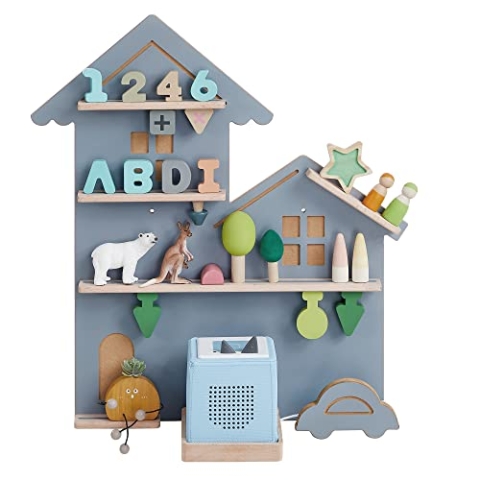 SONGMICS Regal für Toniebox, Wandregal für 35 Figuren, Kinderregal, einfache Montage, Kinderzimmer, Wohnzimmer, grau GKR801G01