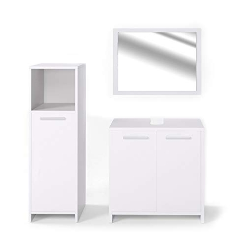 Vicco Badmöbel-Set Kiko, Badezimmerschrank-Set, Weiß, 3 Teile