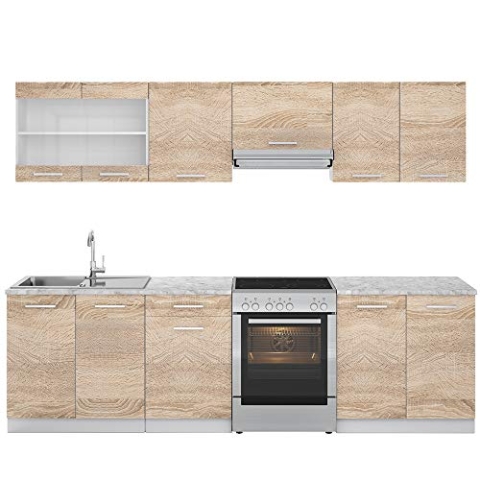 Vicco Küchenzeile Raul, Küchenblock, Sonoma/Weiß, 270 cm, AP Marmor