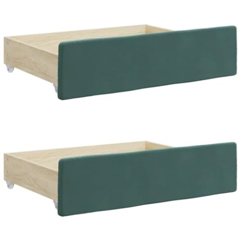 vidaXL Bettschubladen 2 STK., Bettkasten mit Rollen, Schubkasten Schublade für Bett, Bettschubkasten Unterbettschublade, Dunkelgrün Holzwerkstoff Samt