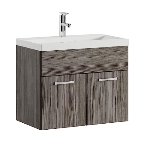 Badplaats B.V. Badezimmer Badmöbel Set Montreal 01 60cm Waschbecken Grau Eiche - Unterschrank Waschtisch Möbel