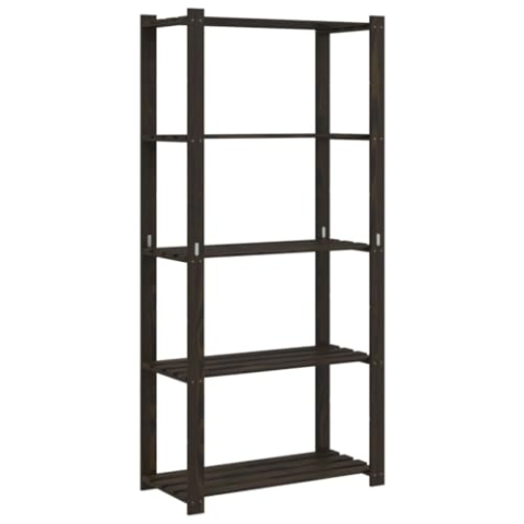 vidaXL Lagerregal, Regal mit 5 Böden, Multifunktional Holzregal für Küche Bad Büro, Schwerlastregal Kellerregal Werkstattregal, Schwarz Massivholz Kiefer