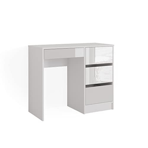 Vicco Schreibtisch Sherry, Arbeitstisch für das Büro, Weiß Hochglanz, 90 x 40 cm mit Schubladen