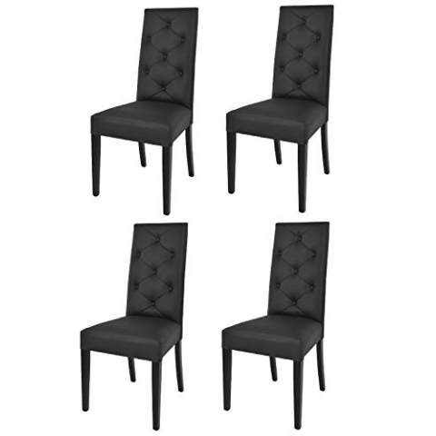t m c s Tommychairs - 4er Set Moderne Stühle Chantal für Küche und Esszimmer, robuste Struktur aus lackiertem Buchenholz Farbe Schwarz, gepolstert und mit schwarzem Kunstleder bezogen