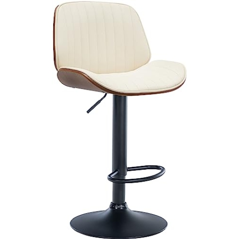 CLP Barhocker Nova I Kunstleder-Bezug I Höhenverstellbarer Barstuhl, Farbe:walnuss/Creme