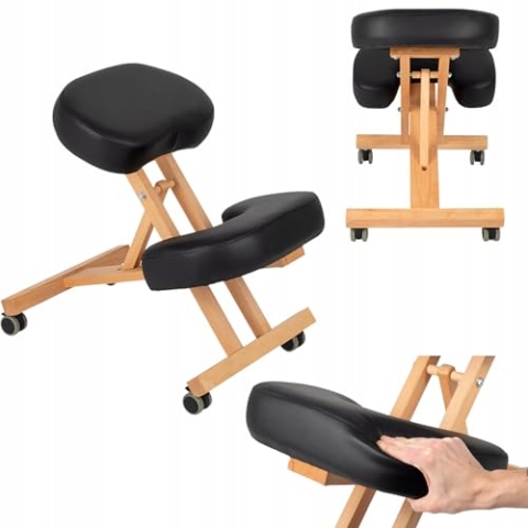 HABYS Ergo Simple Kniestuhl mit Rollen │ Korrekturstuhl Bürostuhl Computerstuhl Orthopädischer Sitzhocker Kniehockerm │ Höhenverstellbar Holz Schwarz
