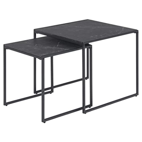 AC Design Furniture Ingelise quadratischer Satztisch 2er-Set, Tischplatte in schwarzer Marmoroptik, Couchtisch minimalistisches Design, Beistelltisch Wohnzimmer, Akzenttisch Flur, 1 Stück, H: 45 x B: 50 x T: 50 cm