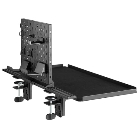 NanoRS RS174 Schreibtisch-Verlängerung mit Stecklafelablage und 60x30,9cm Ablage, Schreibtisch-Erweiterungstablett, bis zu 20 kg belastbar, Kopfhörerhalterung, Befestigung via Tischklemme, Schwarz