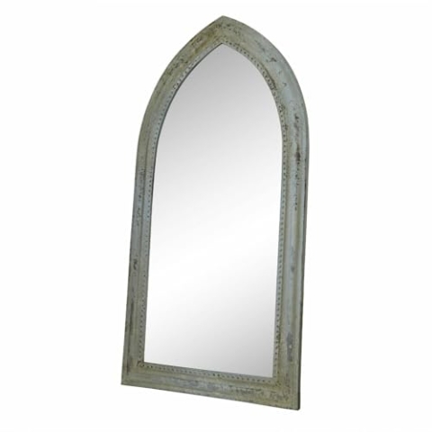 Loberon Spiegel Sharifa, Trendige Rundbogen-Form, Antik-Finish, Charaktervoller Vintage-Look, Nostalgie-Charme, Wandspiegel, Wanddekoration, Spiegelglas, Eisen, antikweiß